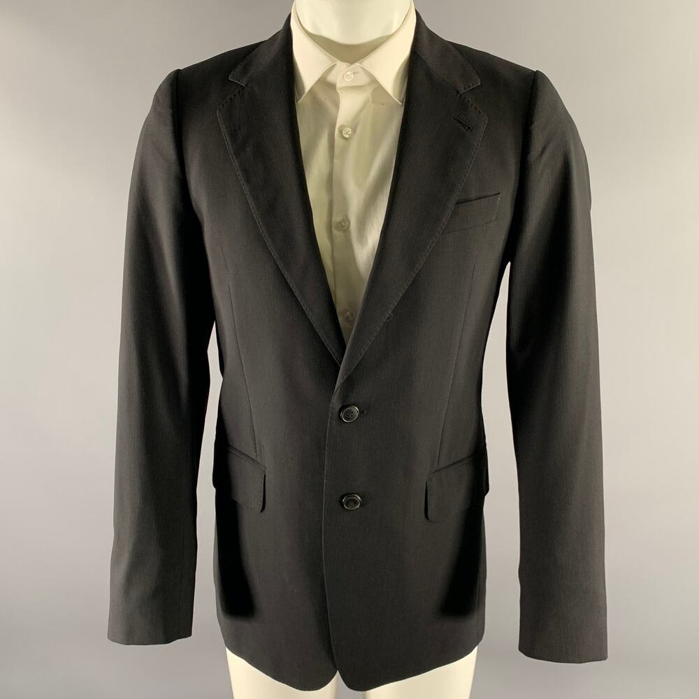 DRIES VAN NOTEN Size 36 Black Stripe Wool Notch Lapel Sport Coat